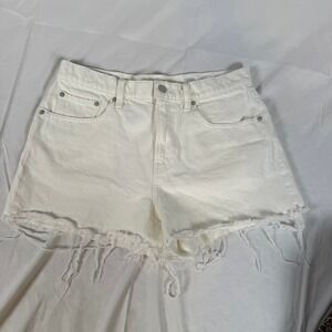 Lucky Brand Relaxed Short White Denim Cut Off Frayed Hem High Rise Womens 8/29